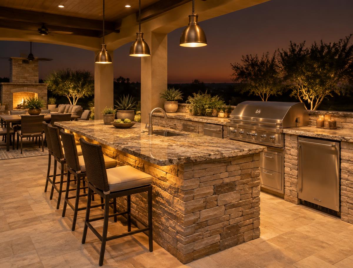 Stucco outdoor kitchen island