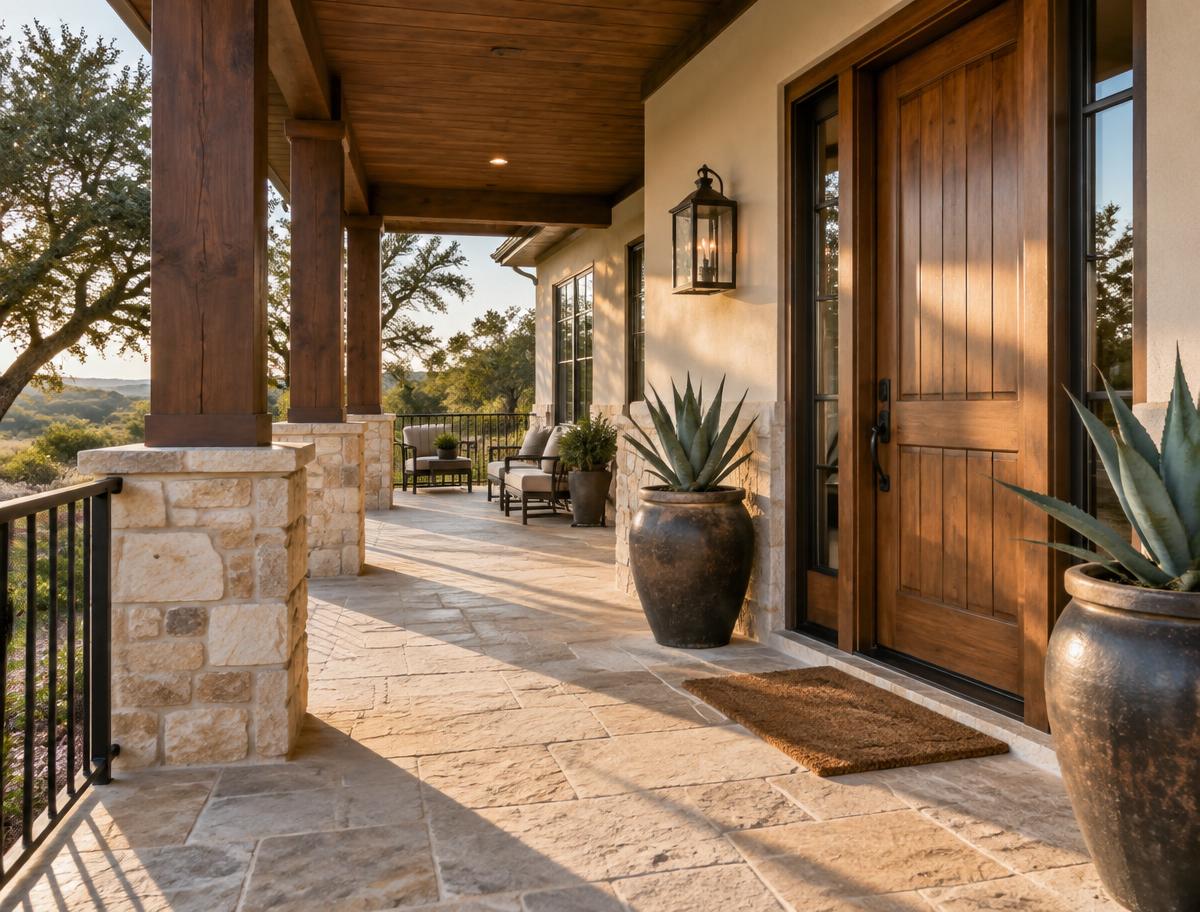 Covered porch with timber columns